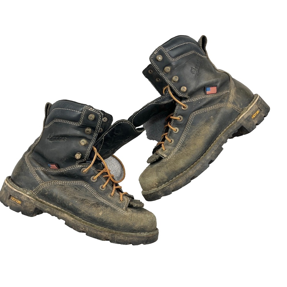 Danner Mens Quarry 8" Black Leather Work Boots Vibram Sole Size 9 Mens